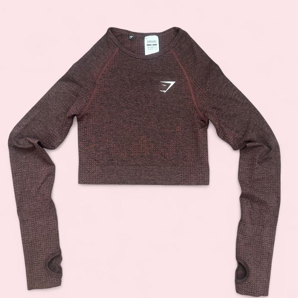Gymshark Vital Seamless Long Sleeve Crop Top Cherry Brown Heather Size XS
